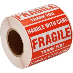 Red Fragile Handle With Care Label Roll, 500.